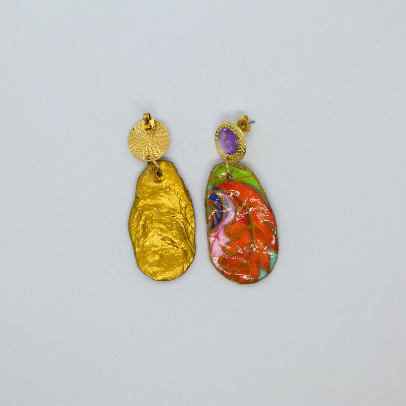 Oorbellen fimo klei Orange Fall Leaf